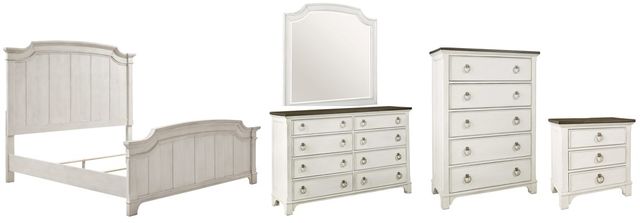 Signature Design by Ashley® Nashbryn 5-Piece Whitewash Queen Panel Bed Set-0