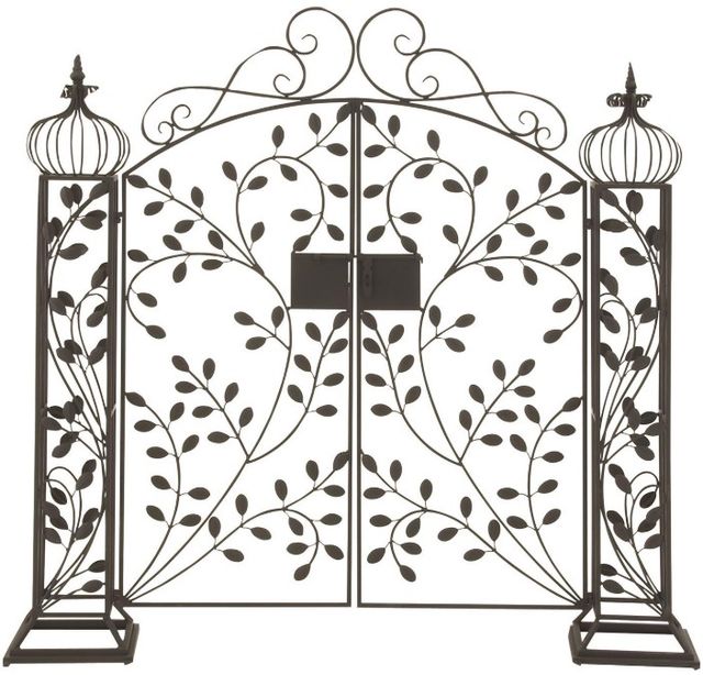 Deco Marche Black Metal Outdoor Scrollwork Arched Gate Garden Arbor with Vines and Latch Lock Closure-0