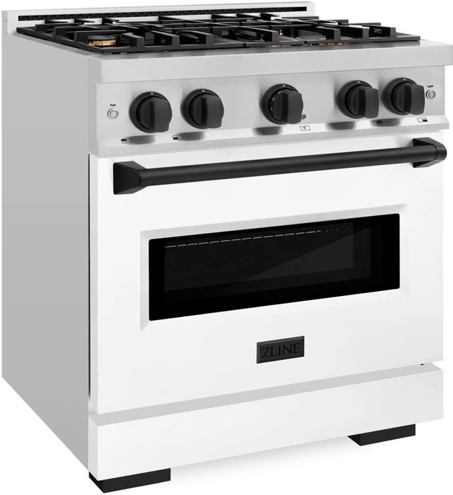ZLINE Classic Autograph Edition 30" Stainless Steel Pro Style Dual Fuel Range with White Matte Door and Matte Black Accents-2