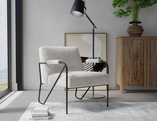 International Furniture Direct Lotus Ivory/Blacksmithing Matte Black Accent Chair-1