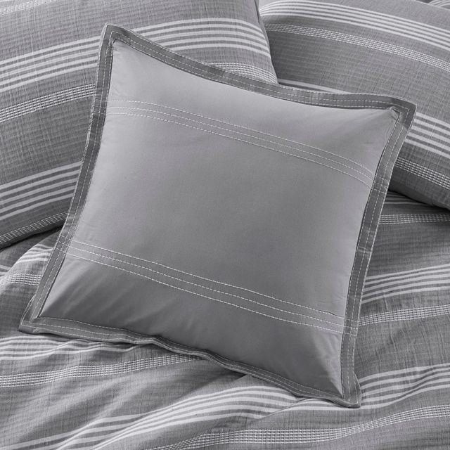 Olliix by Clean Spaces Oakley 5 Piece Striped Organic Cotton Yarn Dyed Grey Full/Queen Comforter Cover Set-2
