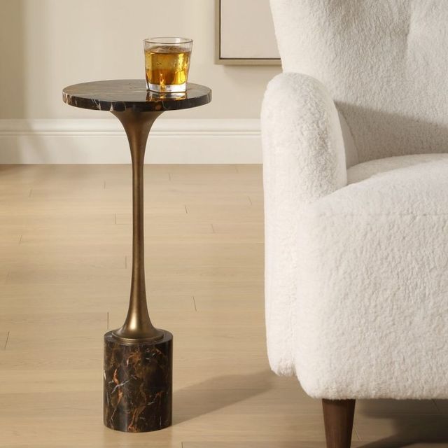 Uttermost® Karnes Black Marble Drink Table with Bronze Accent-1