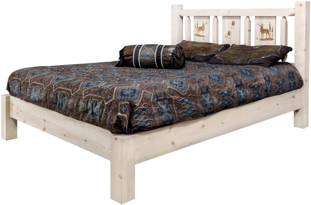Montana Woodworks® Homestead Ready to Finish Queen Platform Bed with Laser Engraved Elk Design-3