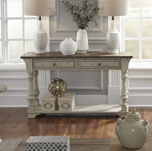 Liberty Furniture Morgan Creek Wirebrushed Tobacco Sofa Table with Antique White Base-1