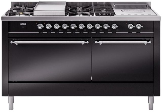 Ilve® Nostalgie II Series 60" Glossy Black Pro Style Dual Fuel Range-0