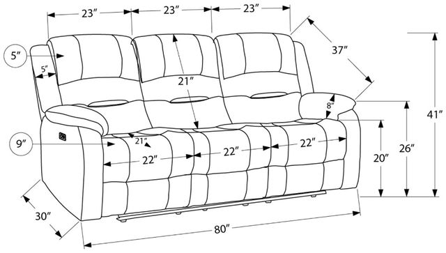 Monarch Specialties Inc. Gold Power Reclining Sofa with USB Ports-2