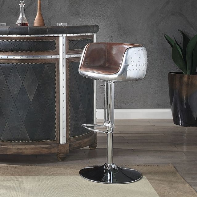 ACME Furniture Brancast Silver/Vintage Brown Adjustable Stool-1