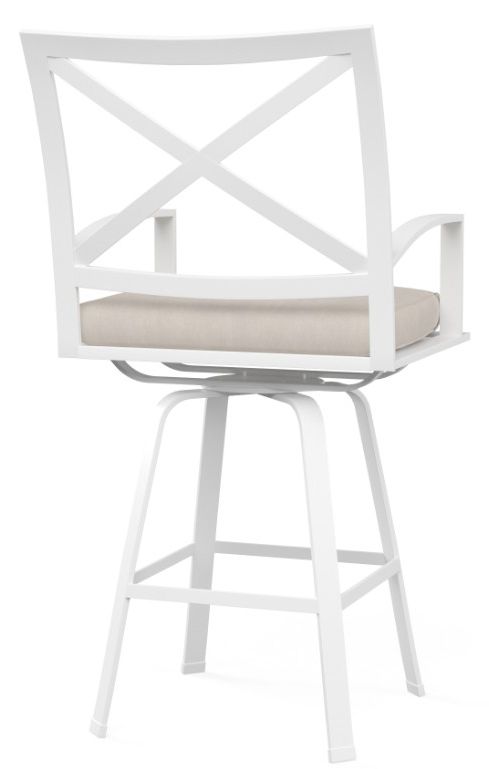 Sunset West Bristol Satin White Aluminum Swivel Outdoor Counter Stool with Canvas Flax Cushion-1