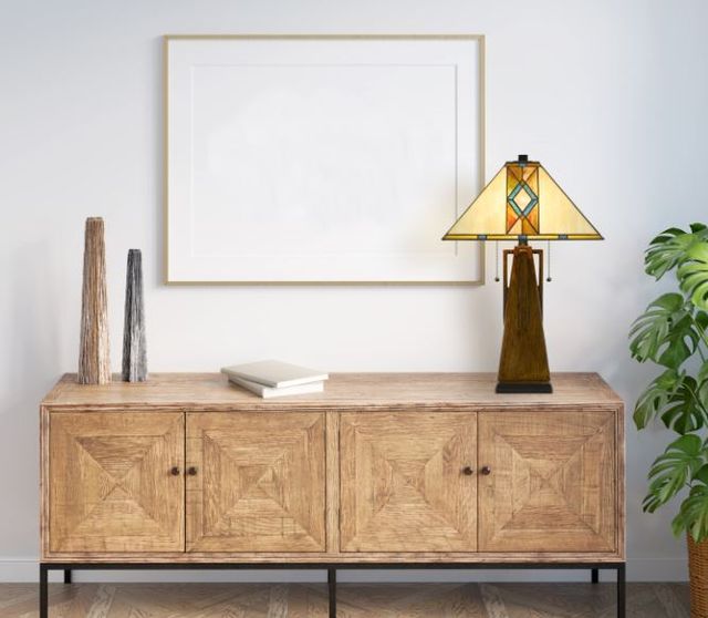 Cal® Lighting & Accessories Tiffany Wood/Yellow Table Lamp-2