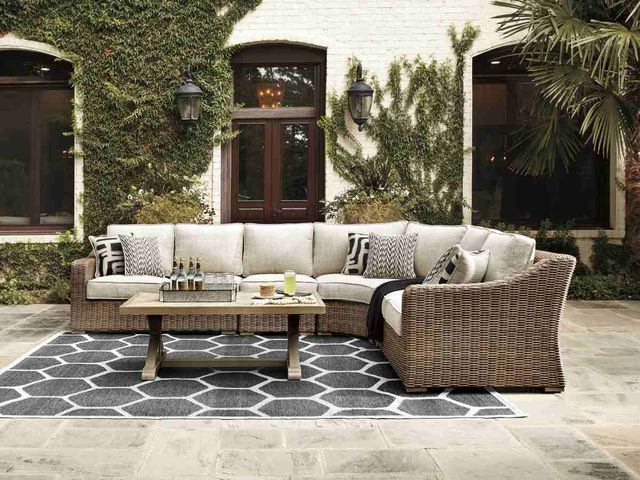 Signature Design by Ashley® Beachcroft 4-Piece Beige/Brown Fabric/Wicker L-Shape Outdoor Seating Set-2