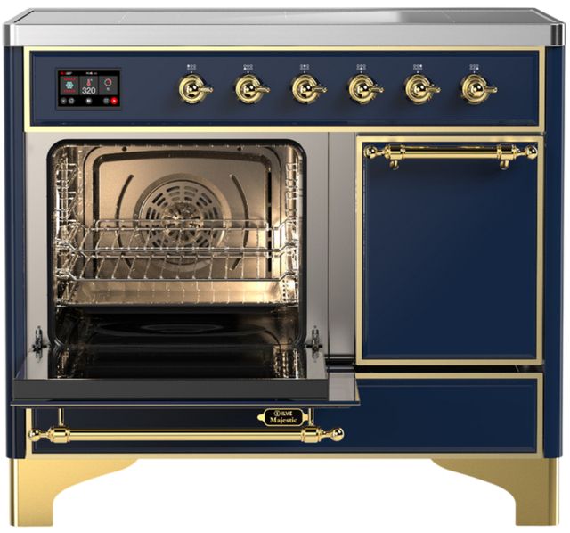 Ilve® Majestic III 40" Midnight Blue Pro Style Induction Range with Solid Door and Brass Trim-3