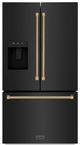 ZLINE Autograph Edition 36" 28.9 Cu. Ft. Black Stainless Steel Standard-Depth French Door Fingerprint-Resistant Refrigerator with External Water Dispenser and Dual Ice Maker in Polished Gold Helix Handles-0