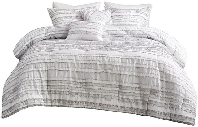 Olliix by Urban Habitat Avery 5 Piece Grey Full/Queen Cotton Clip Jacquard Comforter Set-0