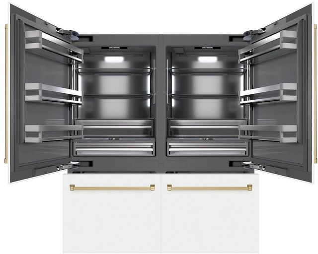 ZLINE Autograph Edition 72" 39.6 Cu. Ft. White Matte Built-In French Door Refrigerator with Water Dispensers, Ice Makers, and Champagne Bronze Accents-2