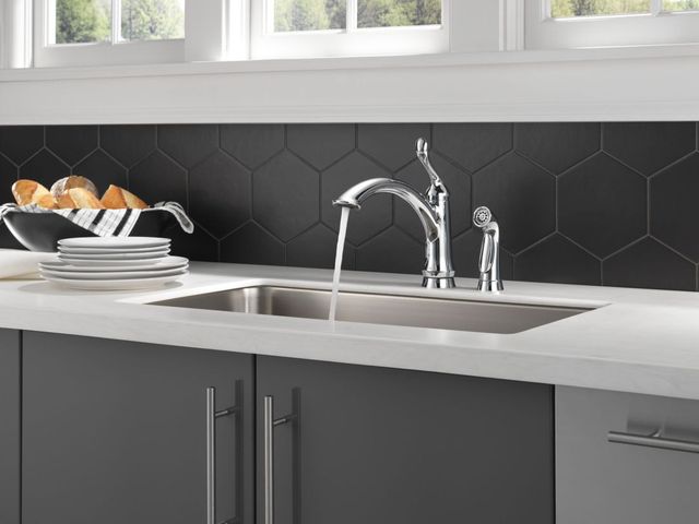 Delta Linden™ Chrome Single Handle Kitchen Faucet with Spray -3