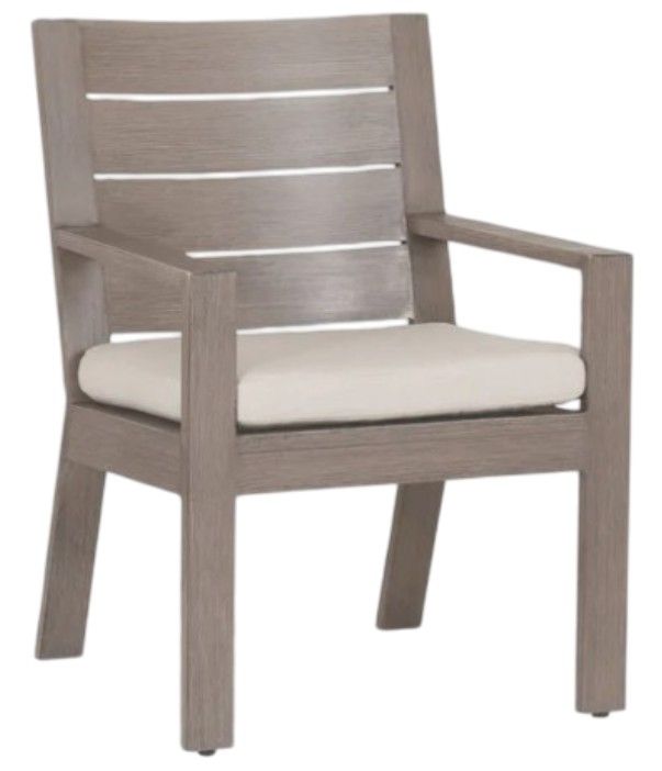 Sunset West Laguna Driftwood Aluminum Outdoor Dining Arm Chair with Canvas Flax Cushion-0