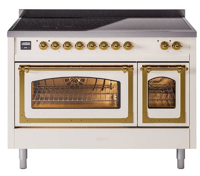 Ilve® Nostalgie II Noblesse 48'' Anique White Pro Style Induction Range with Brass Trim-0