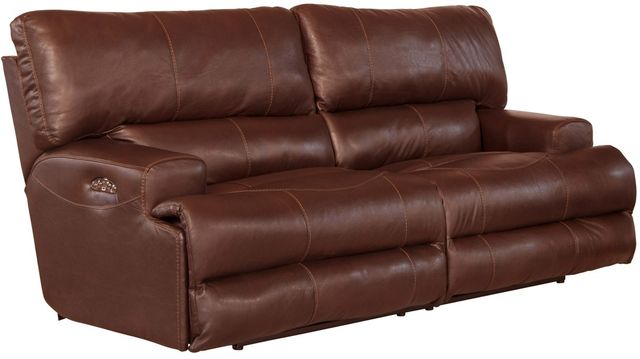 Catnapper® Wembley Walnut Leather Power Lay Flat Reclining Sofa with Power Adjustable Headrest-0