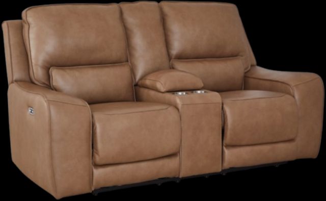 Signature Design by Ashley® DeepWakes Caramel Power Reclining Loveseat with Console and Adjustable Headrest-0