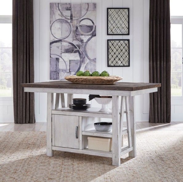 Liberty Furniture Farmhouse Brown Gathering Table with White Base-1
