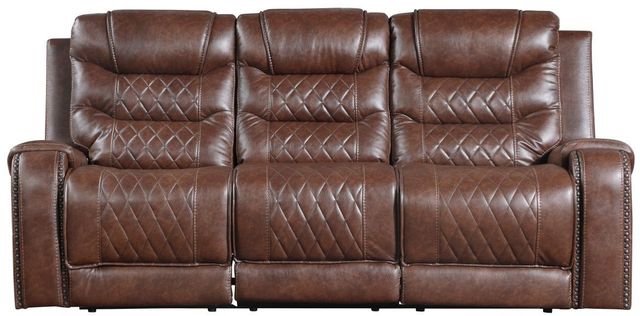 Homelegance® Putnam Brown Power Double Reclining Sofa with Center Drop-Down Cup Holders-2