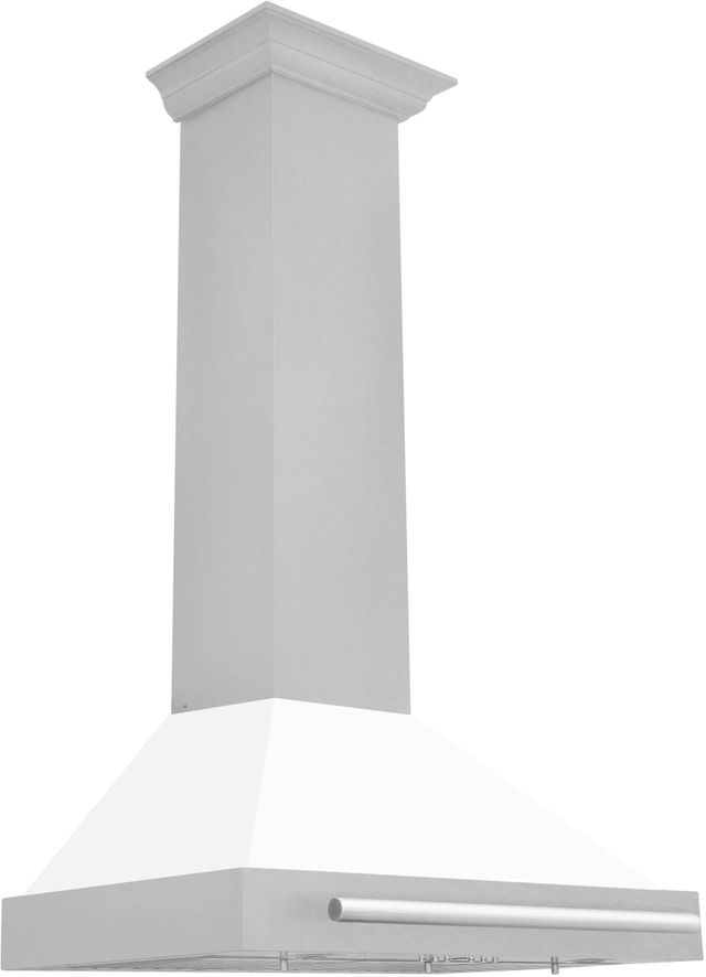 ZLINE 30" Fingerprint Resistant Satin Stainless Steel Convertible Wall Mount Range Hood with White Matte Shell and Stainless Steel Handle-2