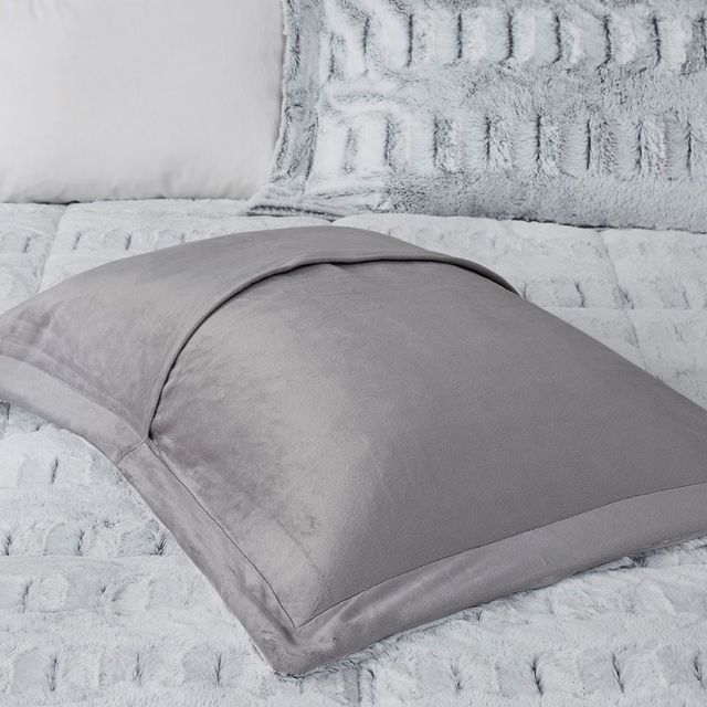 Olliix by Madison Park Gia Grey Full/Queen Back Print Long Fur Comforter Mini Set-2