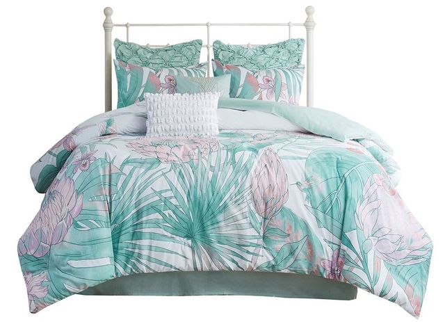 Olliix by Madison Park Keilani Aqua California King Eight Piece Cotton Printed Comforter Set-0