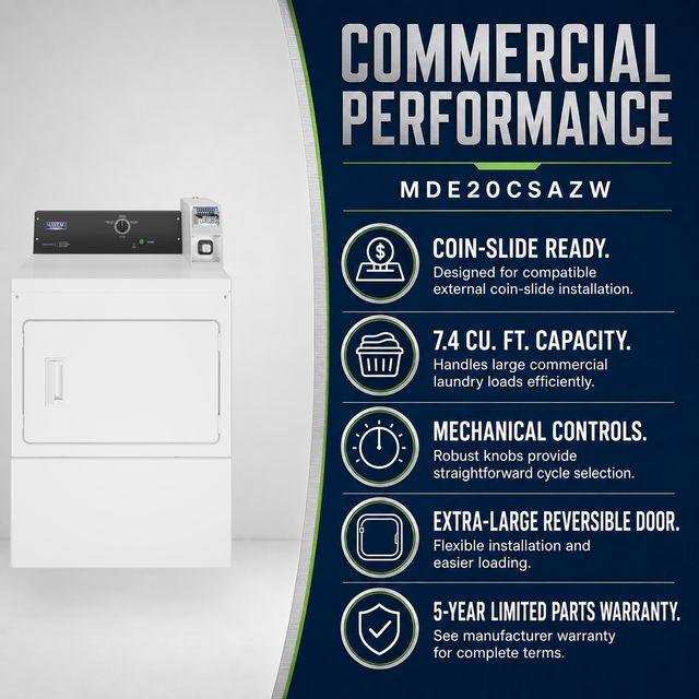 Maytag Commercial 7.4 Cu. Ft. Coin-Slide-Ready Electric Dryer - White-3