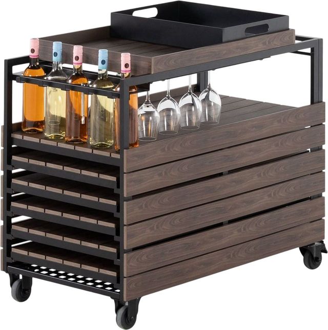 Transformer Table Transformer Black/Dark Walnut Aluminum/Polystyrene Outdoor Bar Cart-2