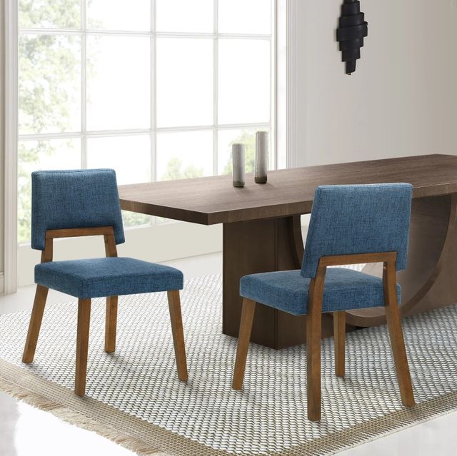 Armen Living Channell 4-Piece Blue/Walnut Upholstered Wood Dining Chair Set-1