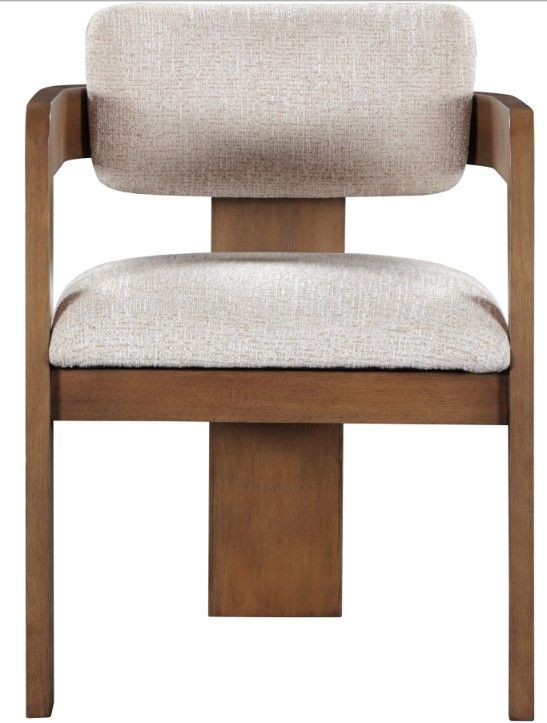 Meridian Furniture Sacha Beige/Walnut Linen Textured Upholstered Dining Chair-1