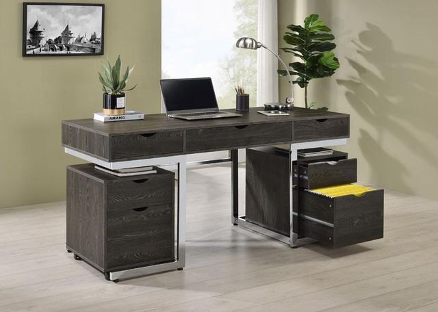 Coaster® Noorvik 3-Piece Chrome/Dark Oak Writing Desk Set-0