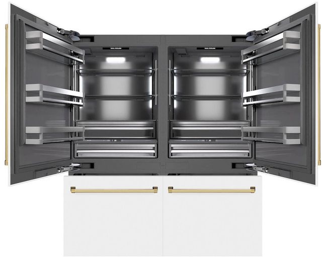 ZLINE Autograph Edition 72" 39.6 Cu. Ft. White Matte Built-In French Door Refrigerator with Water Dispensers, Ice Makers, and Polished Gold Accents-2