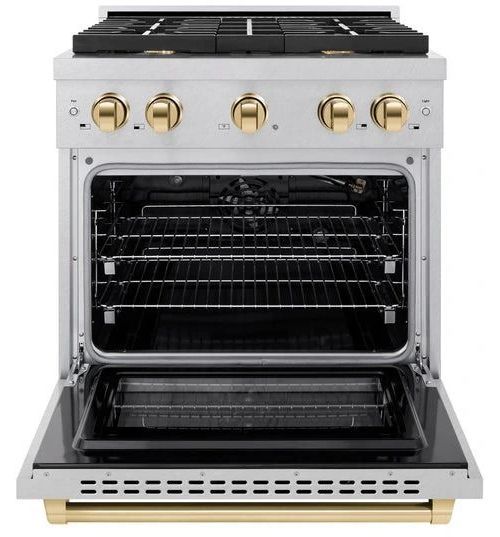 ZLINE Autograph Edition 30" Satin Stainless Steel Pro Style Gas Range with 4 Burner Cooktop-1