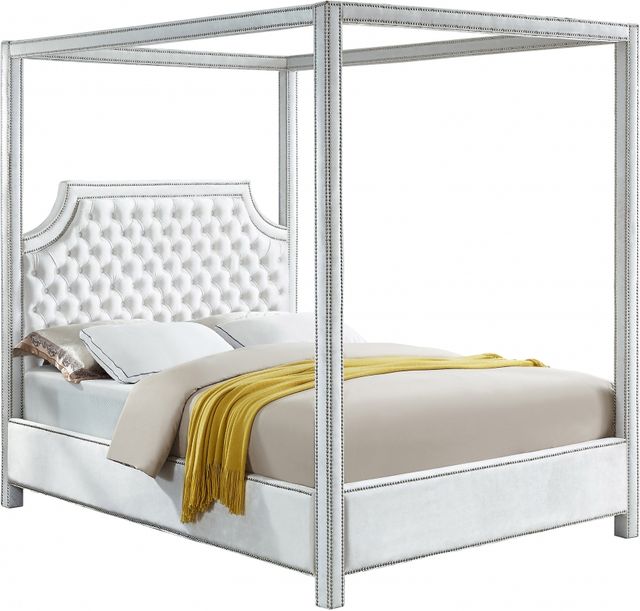 Meridian Furniture Rowan White Queen Upholstered Canopy Bed-0