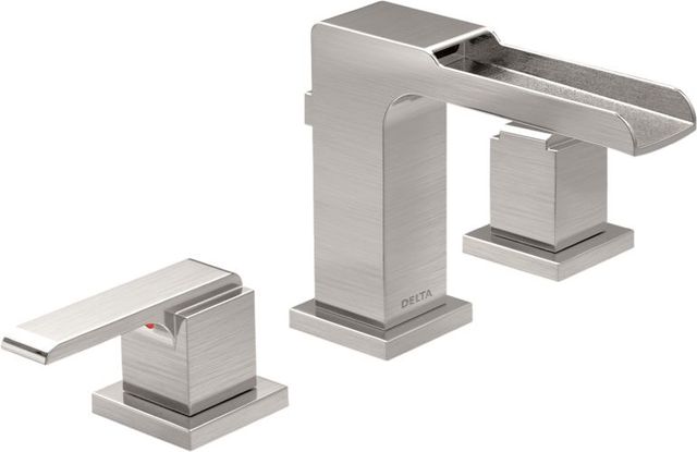 Delta Ara® Stainless 2-Handle Widespread Channel Bathroom Faucet with Drain-0