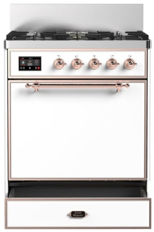 Ilve® Majestic III 30" White Pro Style Dual Fuel Natural Gas Range with Solid Door and Copper Trim-2