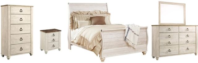 Willowton 5 Piece Queen Sleigh Bedroom - Whitewash Willowton 5 Piece Queen Sleigh Bedroom - Whitewash
