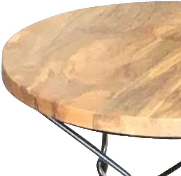 Jaipur Furniture Ravi Range Black/Brown Wooden Top Iron Stand Stool -1