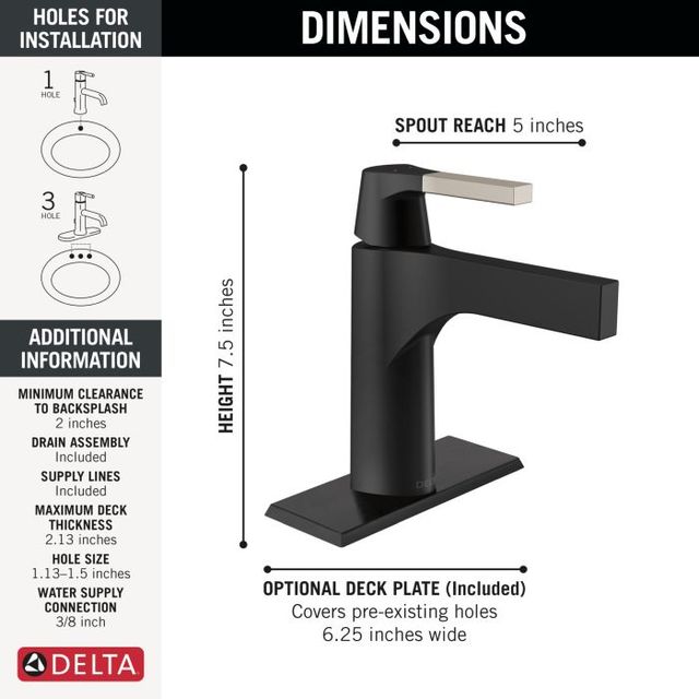Delta Zura® Matte Black/Stainless Single Handle Bathroom Faucet-1