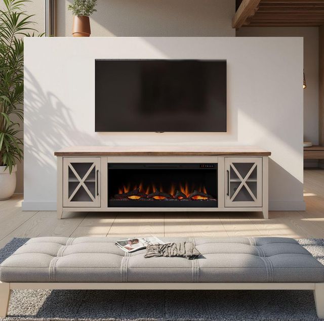 Legends Home Ithaca Bourbon/Sandstone 83" Fireplace Console-1