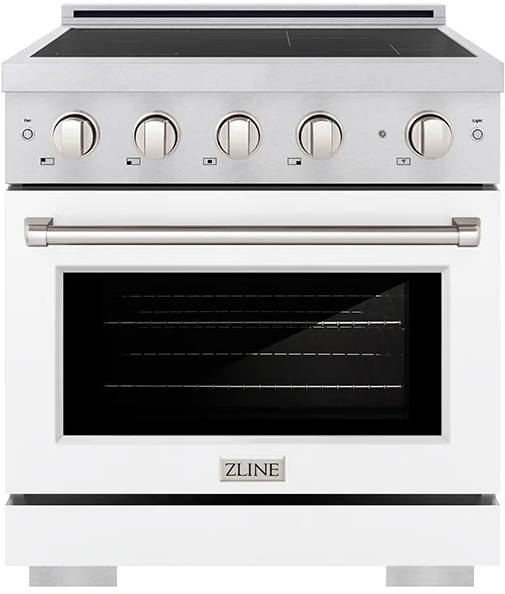 ZLINE 30 in. 4.2 cu. ft. Paramount Induction Range with 4 Element Cooktop and Electric Convection Oven in Satin Stainless Steel with White Matte Door (SINRS-WM-30)