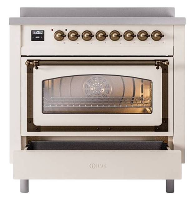 Ilve® Nostalgie II Noblesse 36'' Antique White Pro Style Induction Range with Burnished Trim-3
