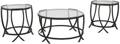 Front view of the Signature Design by Ashley® Tarrin 3-Piece Black Occasional Table Set Set Set