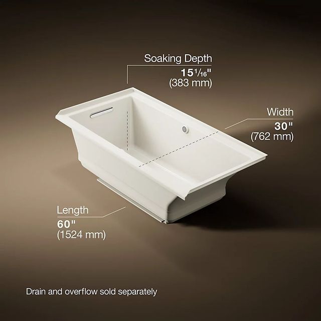 KOHLER® Underscore® Biscuit 60" x 30" Alcove Heated BubbleMassage™ Air Bath with Bask® - Left Drain-3