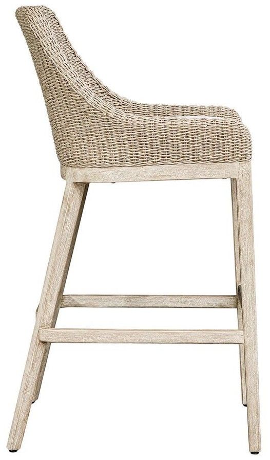 Uttermost® Paloma Cerused Wheat/Oatmeal Wicker Indoor-Outdoor Bar Stool with Cushion-4
