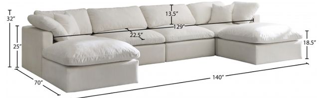 Meridian Furniture Plush 6-Piece Cream Modular Sectional with Ottoman-2
