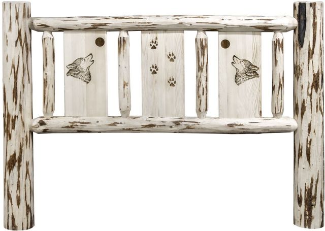 Montana Woodworks® Montana Collection Ready to Finish California King Headboard with Laser Engraved Wolf Design-1
