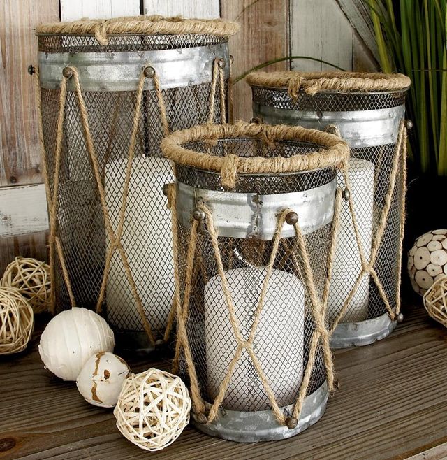 Deco Marche 3-Piece Silver Pillar Candle Lantern Set-3